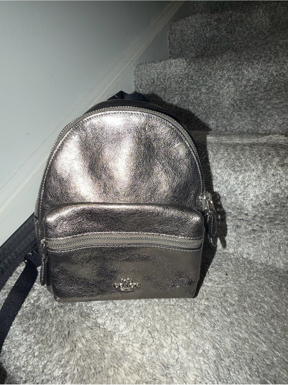 Coach Mini Charlie Backpack in metallic pebble leather